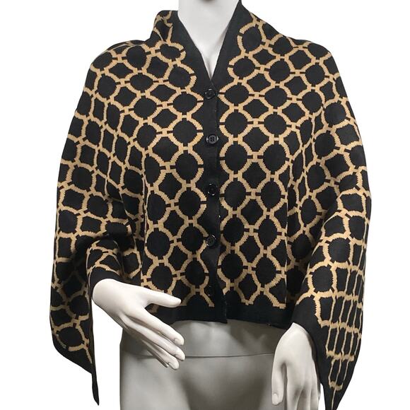 Top It Off Womens 3-in-1 Wrap Black Gold Geometric One Size Brand New Buttons - Picture 1 of 5